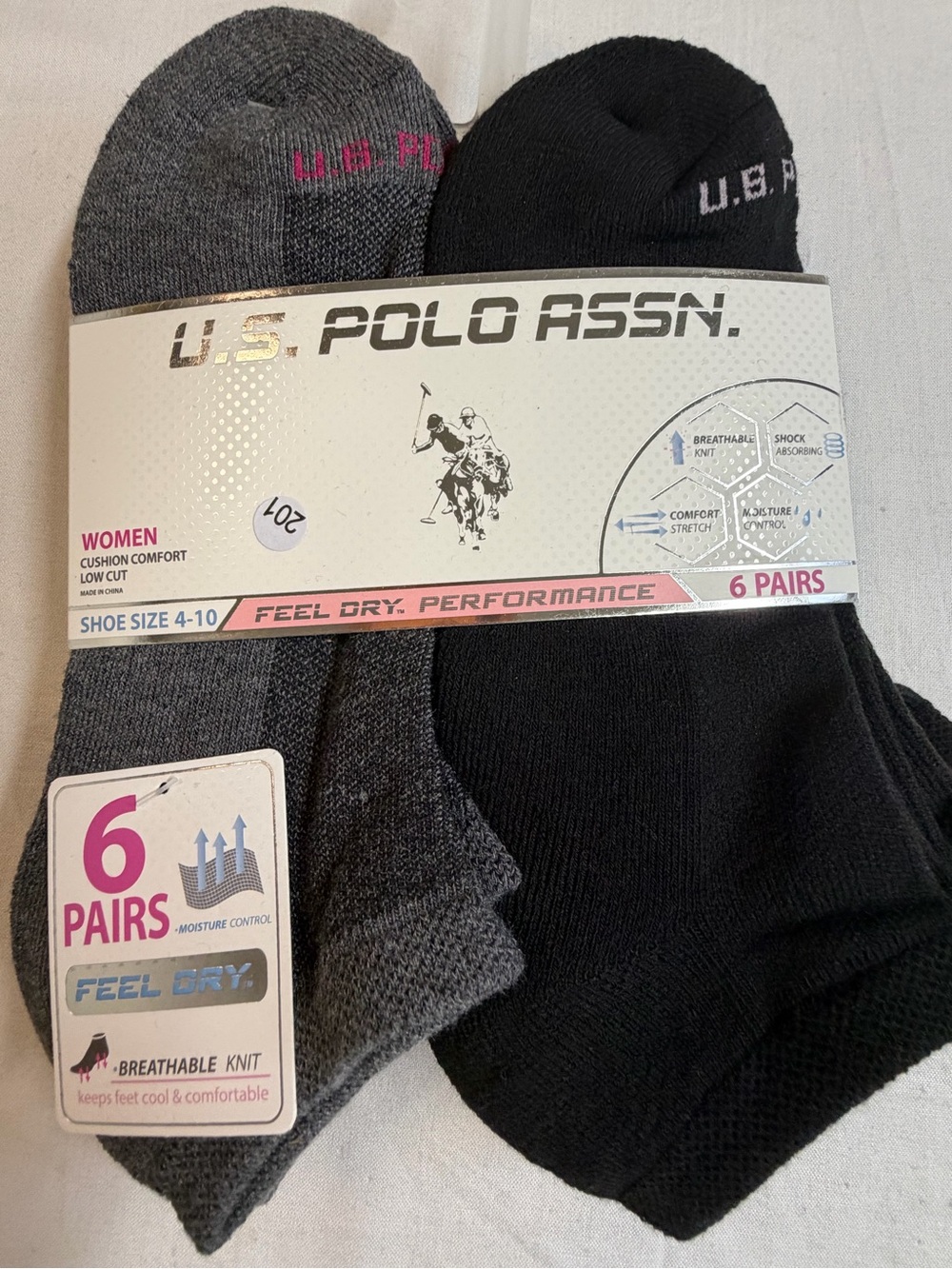 U.S. Polo Assn. Women’s Low Cut Cushion Socks - Black & Gray (6 Pairs)